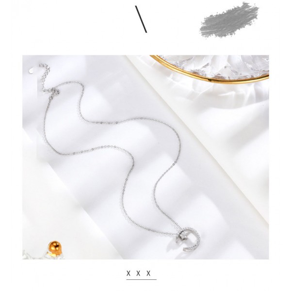 925 Sterling Silver Moon And Star Pendant Necklace
