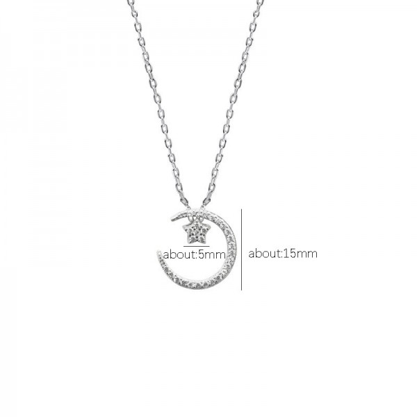 925 Sterling Silver Moon And Star Pendant Necklace