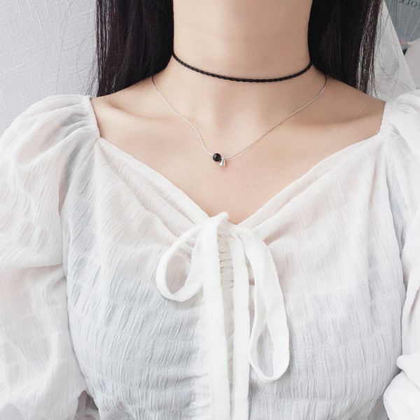 925 Sterling Silver Black Agate Triangular Pillar Pendant Necklace