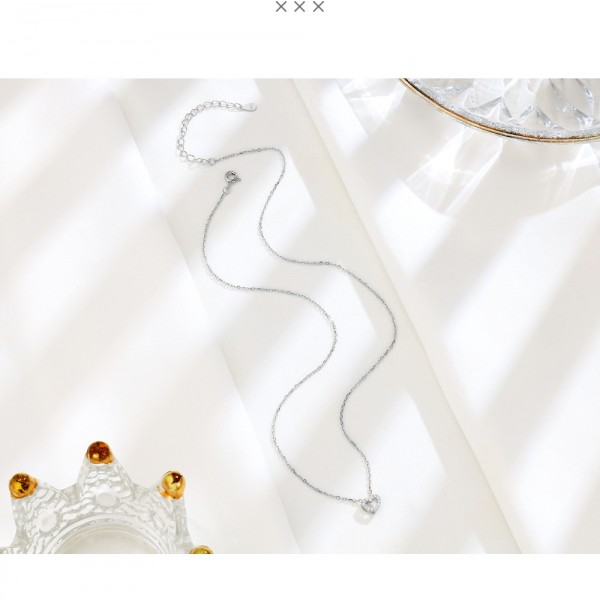 925 Sterling Silver Single Zirconium Necklace