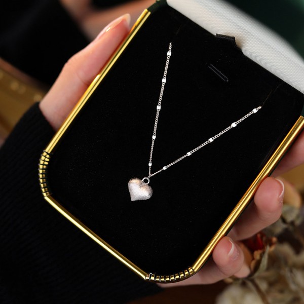 925 Sterling Silver Necklace Matte Love Pendant