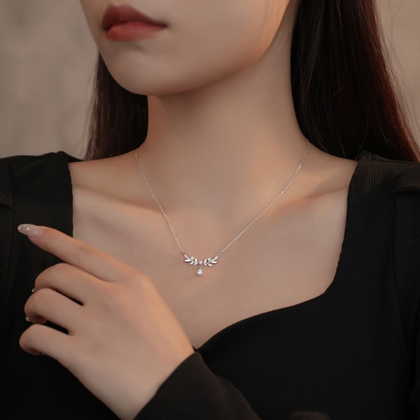 999 Sterling Silver Zircon Wheat Ear Necklace