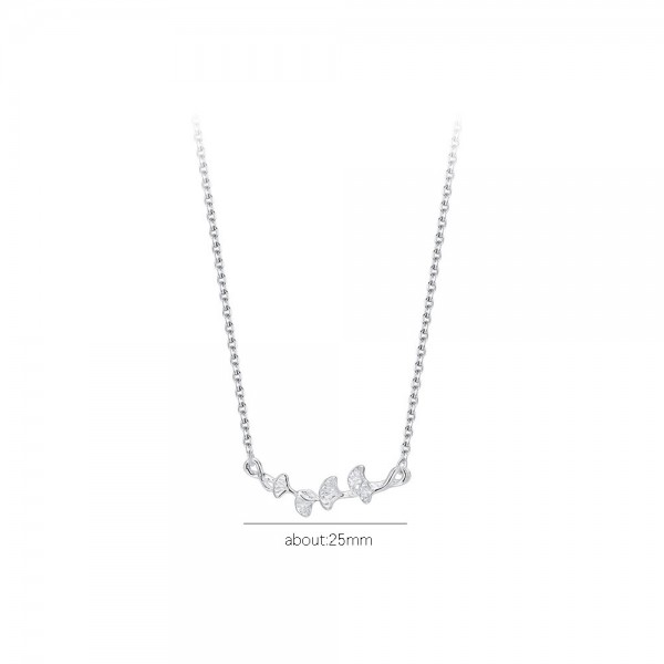 999 Sterling Silver Necklace Zircon Apricot Leaves