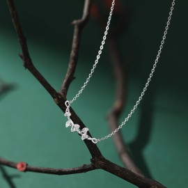 999 Sterling Silver Necklace Zircon Apricot Leaves