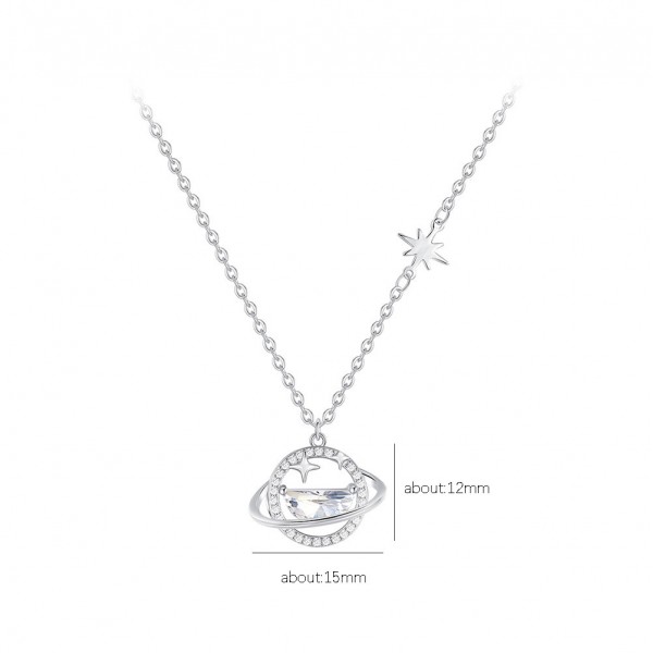 999 Sterling Silver Necklace Zircon Saturn