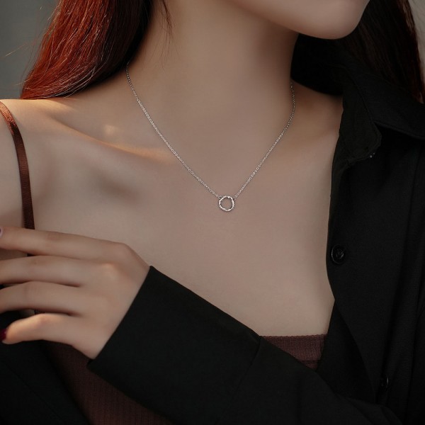 999 Sterling Silver Necklace Zircon Ring