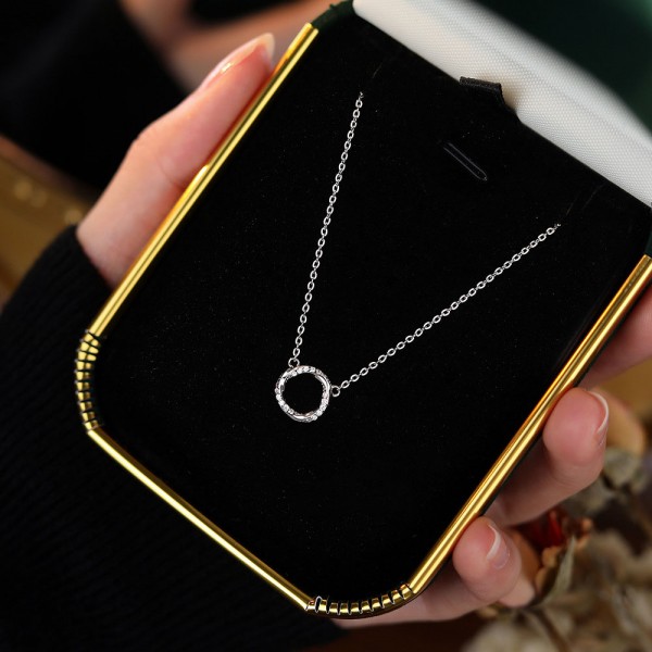 999 Sterling Silver Necklace Zircon Ring