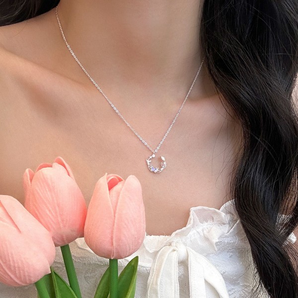 999 Sterling Silver Necklace Butterfly Wreath