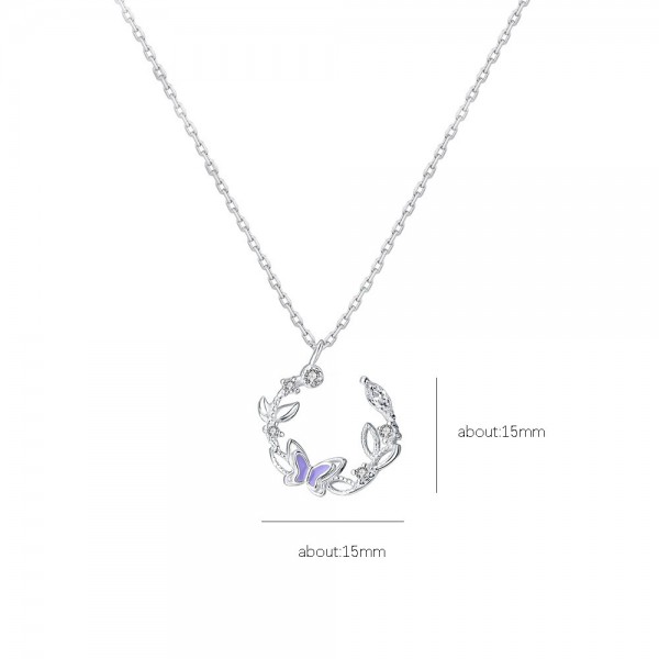 999 Sterling Silver Necklace Butterfly Wreath