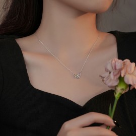 925 Sterling Silver Ice Flower Stone Butterfly Nec...