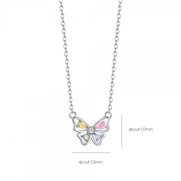 925 Sterling Silver Ice Flower Stone Butterfly Necklace