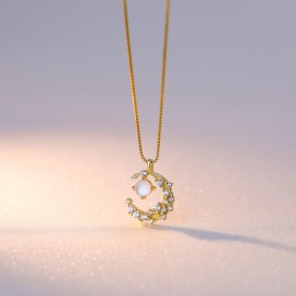 925 Sterling Silver Star Moon Moonlight Stone Neck...