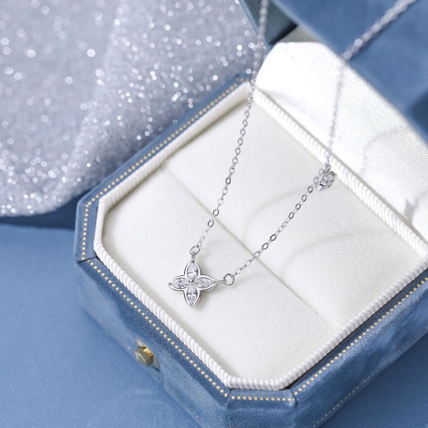 925 Sterling Silver Haoshi Four Leaf Clover Necklace 