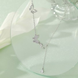 925 Sterling Silver Butterfly Tassel Necklace