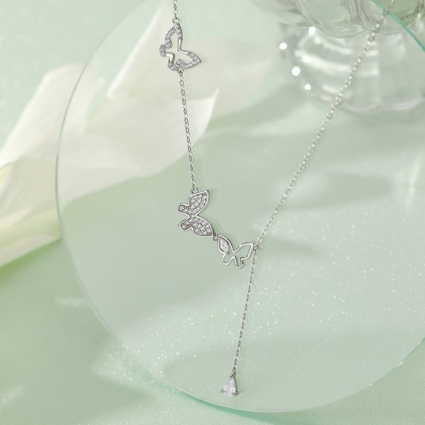 925 Sterling Silver Butterfly Tassel Necklace