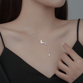 925 Sterling Silver Butterfly Tassel Necklace