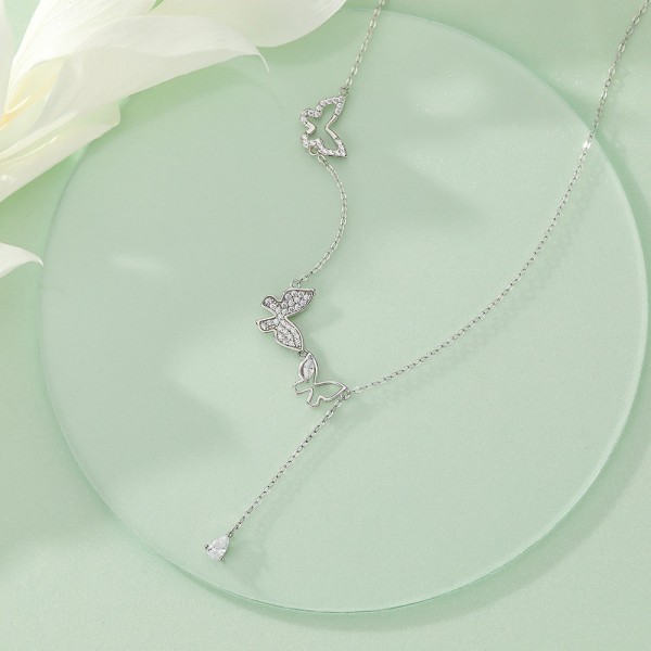 925 Sterling Silver Butterfly Tassel Necklace