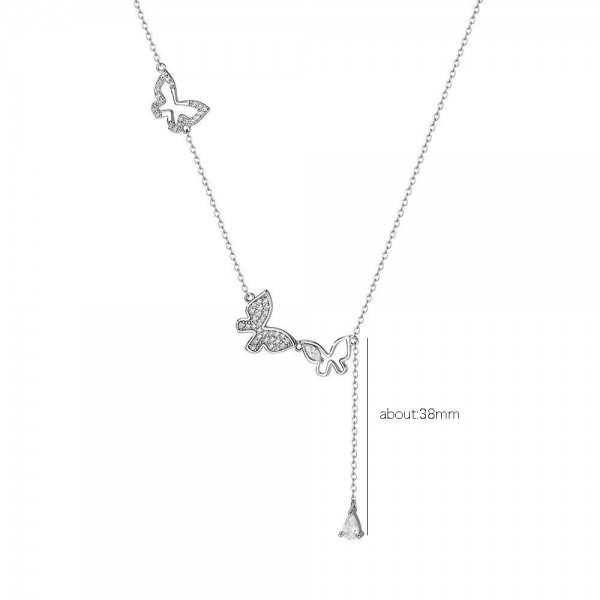 925 Sterling Silver Butterfly Tassel Necklace