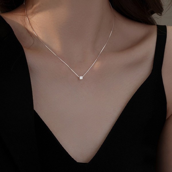 999 Sterling Silver Small Square Necklace