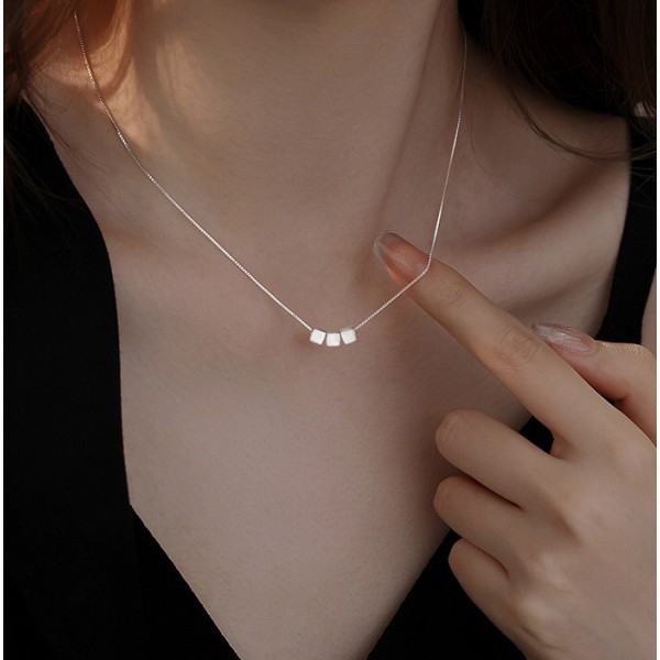 999 Sterling Silver Small Square Necklace