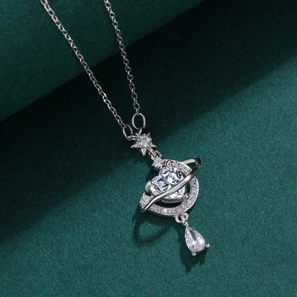 999 Sterling Silver Dreamy Heart Moon Necklace