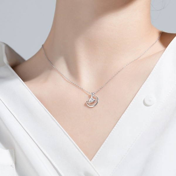 925 Sterling Silver Saturn Planet Necklace