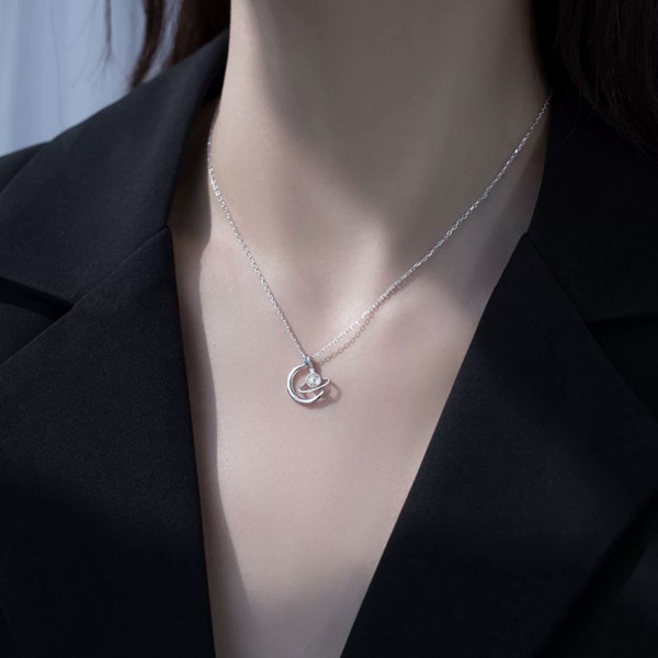 925 Sterling Silver Saturn Planet Necklace