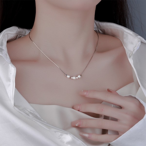 925 Sterling Silver String Pearl Necklace