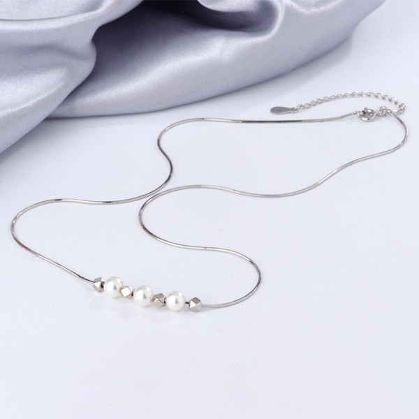 925 Sterling Silver String Pearl Necklace