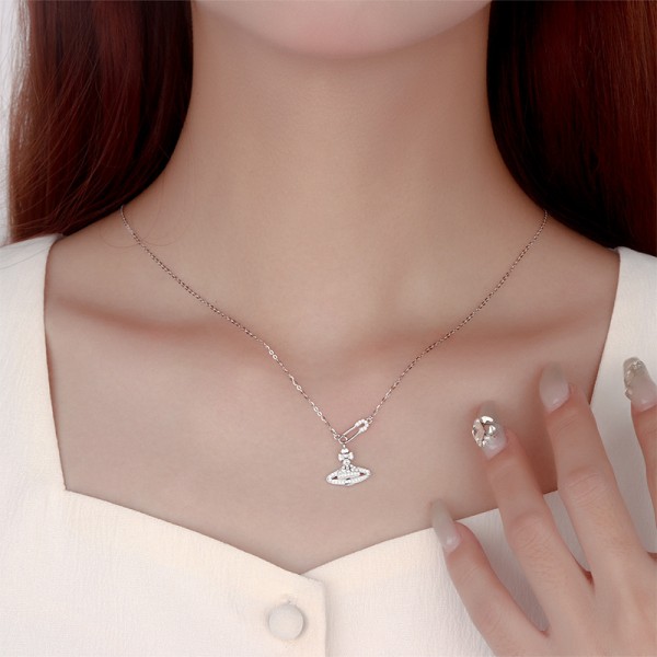 925 Sterling Silver Saturn Necklace