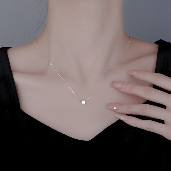 925 Sterling Silver Geometric Block Necklace