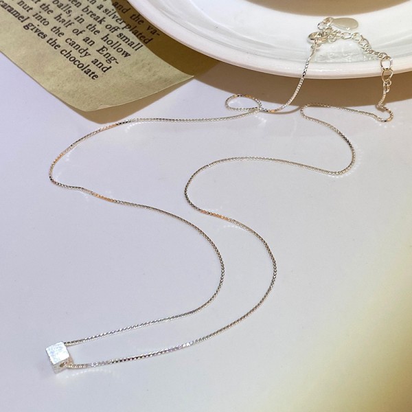 925 Sterling Silver Geometric Block Necklace