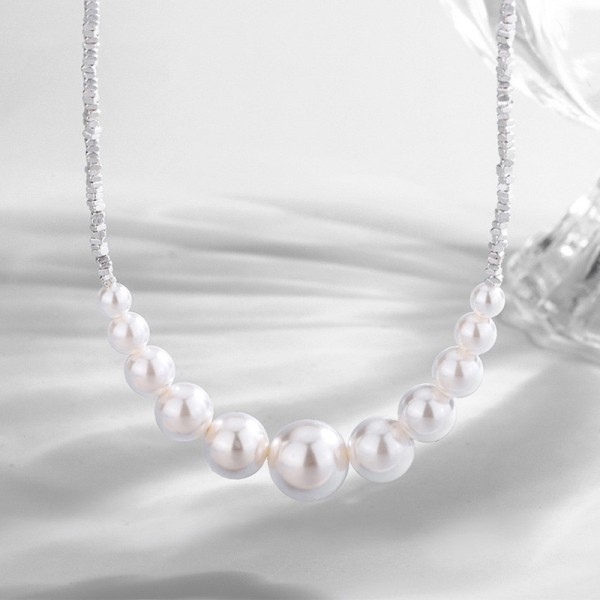 925 Sterling Silver Pearl Shattered Silver Necklace