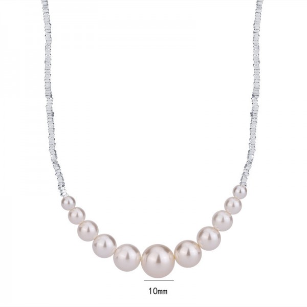 925 Sterling Silver Pearl Shattered Silver Necklace