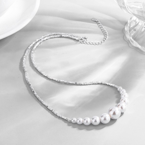 925 Sterling Silver Pearl Shattered Silver Necklace