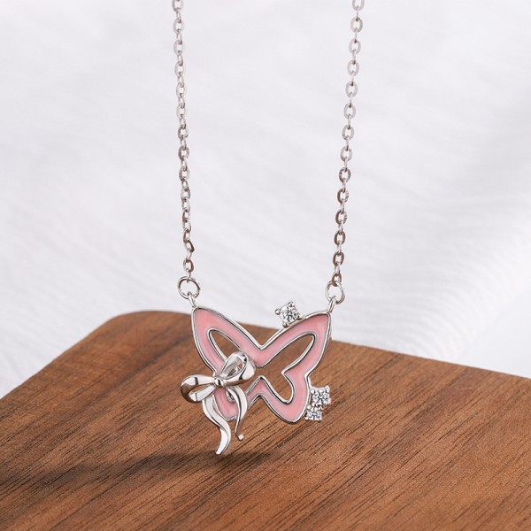 925 Sterling Silver Fluorescent Butterfly Necklace