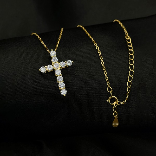 925 Sterling Silver Full Diamond Cross Necklace