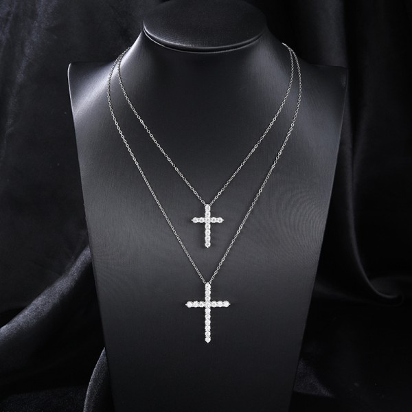 925 Sterling Silver Full Diamond Cross Necklace
