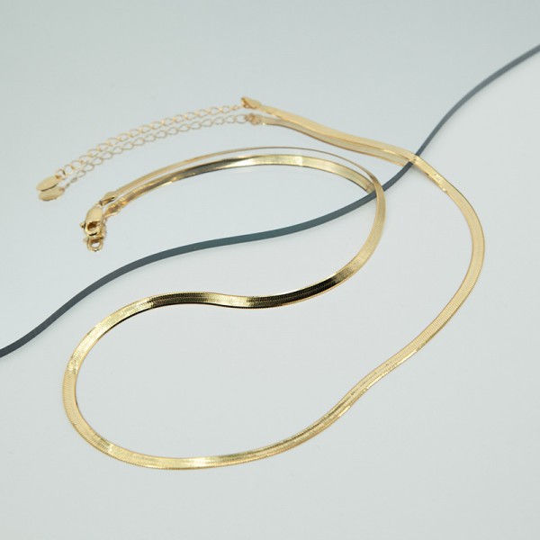 925 Sterling Silver Golden Flat Snake Bone Necklace