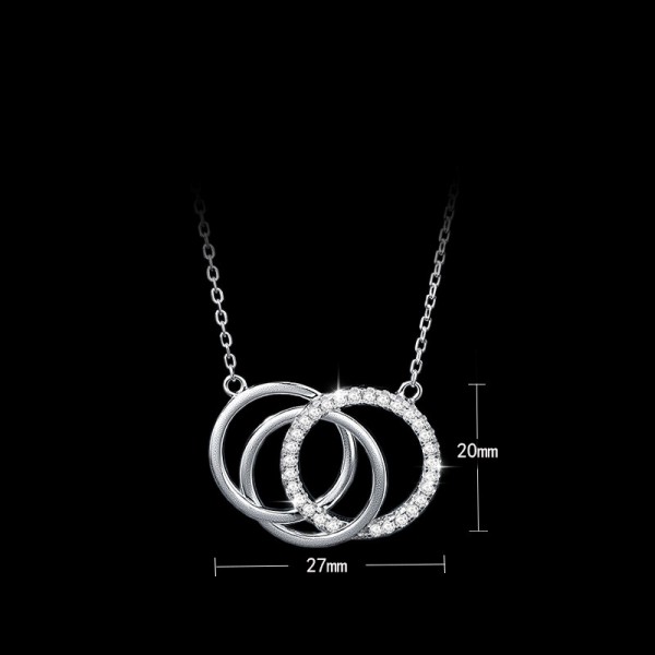 925 Sterling Silver Three Ring Interlocking Necklace