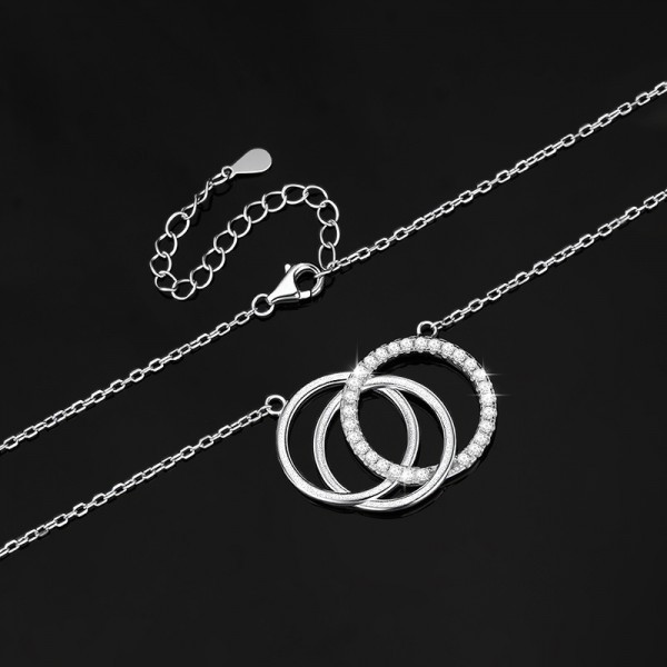 925 Sterling Silver Three Ring Interlocking Necklace