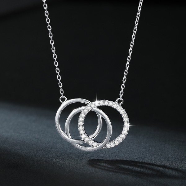 925 Sterling Silver Three Ring Interlocking Necklace