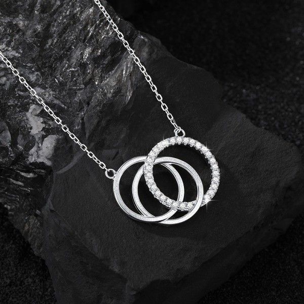 925 Sterling Silver Three Ring Interlocking Necklace