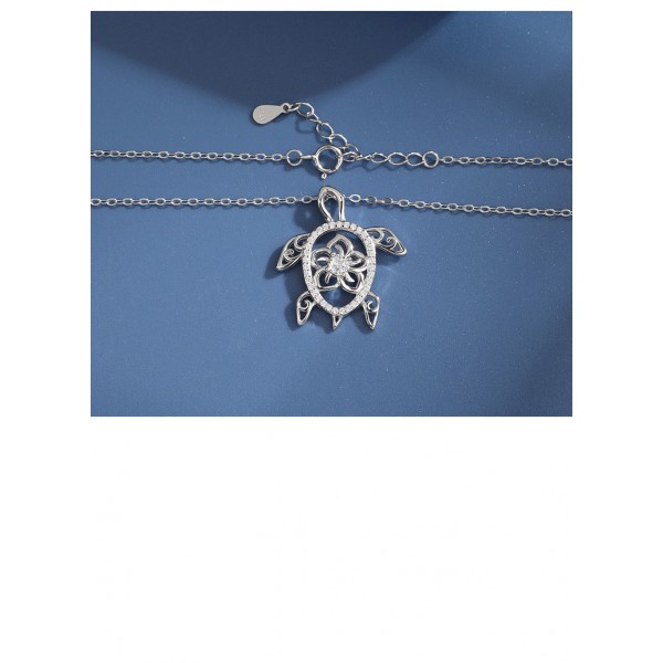 S925 Sterling Silver Tree of Life with Flower and Turtle Necklace