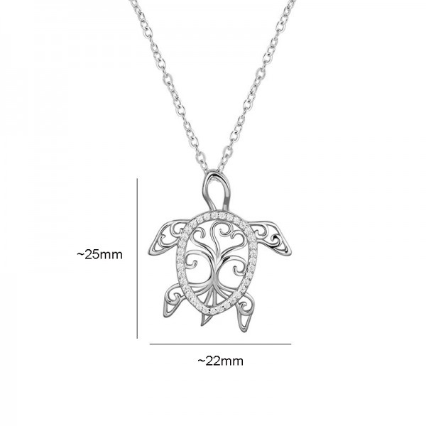 S925 Sterling Silver Tree of Life with Flower and Turtle Necklace