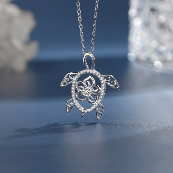 S925 Sterling Silver Tree of Life with Flower and Turtle Necklace