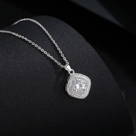 S925 Sterling Silver Small Square Zirconia Pendant...