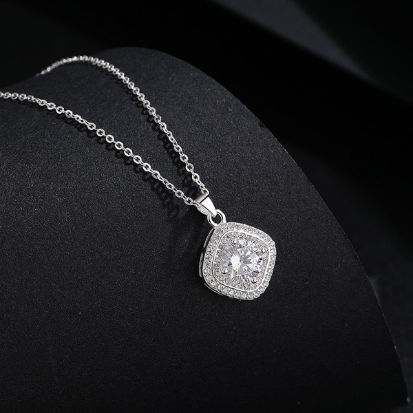 S925 Sterling Silver Small Square Zirconia Pendant Necklace