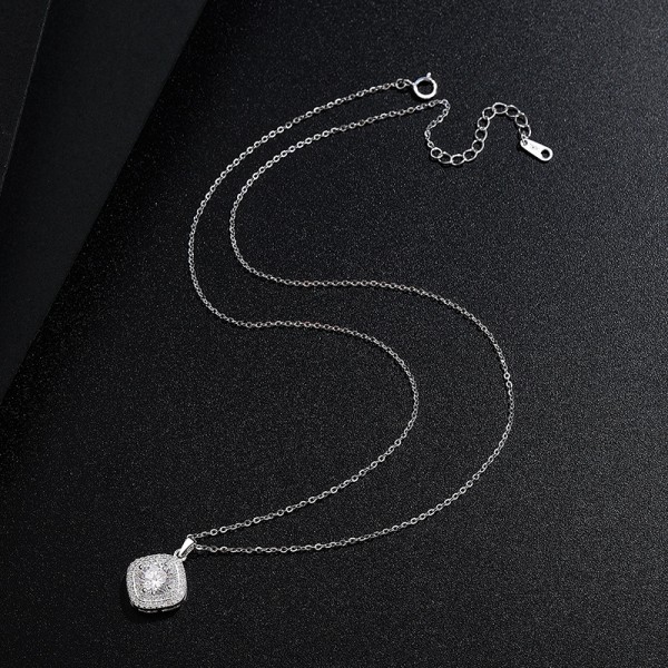 S925 Sterling Silver Small Square Zirconia Pendant Necklace