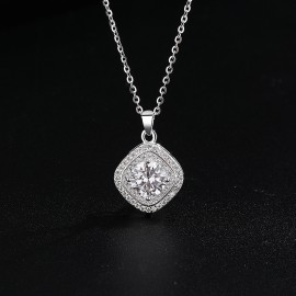 S925 Sterling Silver Small Square Zirconia Pendant...